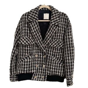 Sandro Paris Women's Tweed Jacket Black & White EUC Size 42 U.S. 10-12